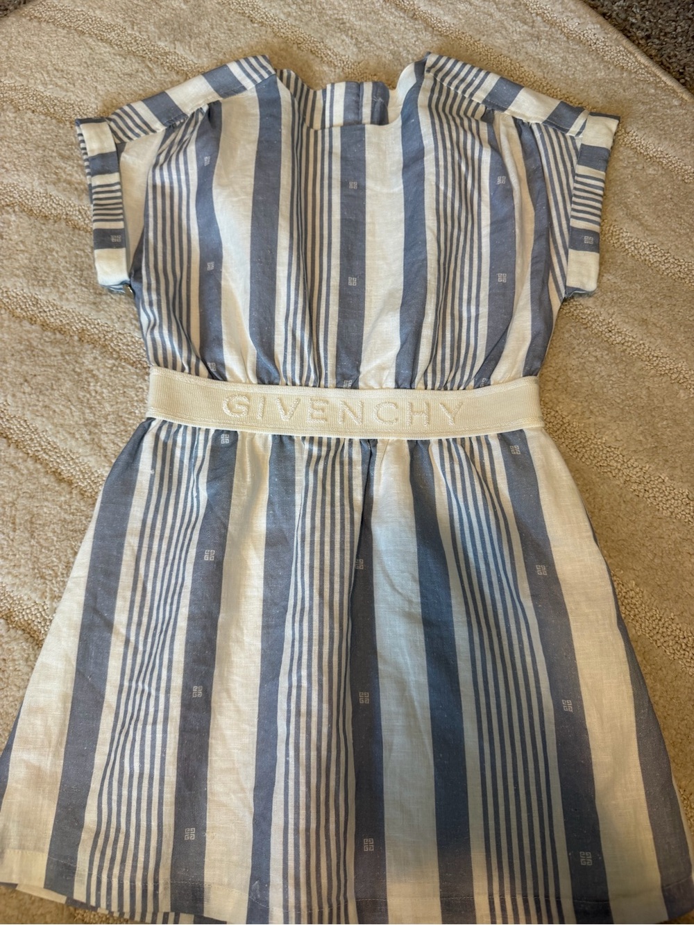 Givenchy Striped Blue and White Girls' Dress with Logo Waistband
